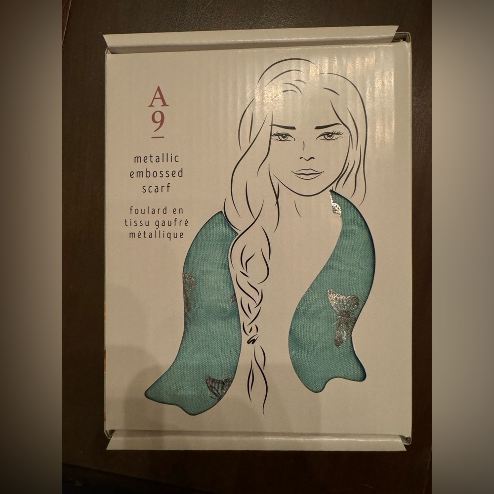 Avenue 9 teal and silver foil butterfly scarf
